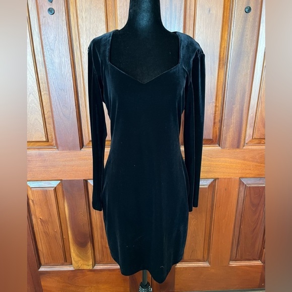 Vtg Betsy & Adam by Jaslene Black Velvet Long Sleeve Dress Bodycon Sz 9/10 - Picture 1 of 9